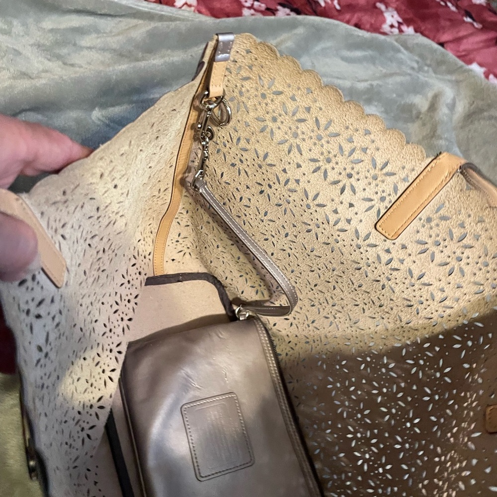 Coach Elegant Silver Laser-Cut Tote Bag - Picture 3 of 7